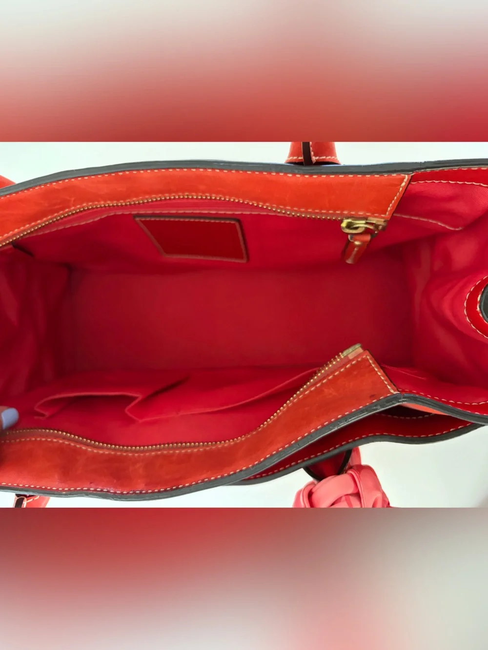 Coach Hamptons Madeline Large Leather Tote 11554 Red Orange Turnlock Scarf